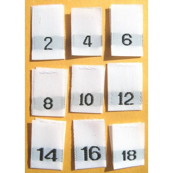 Size 2 4 6 8 10 12 14 16 18 White Clothing Woven Label Size Tags - 100 Pc