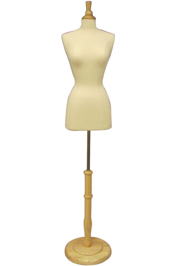 Size 24 Female Foam Dress Form with Natural Wood Round Base & Neck Cap | Model #JF-F2/4W