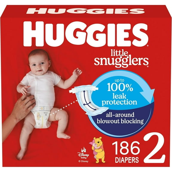 Size 2 Diapers, Little Snugglers Baby Diapers, Size 2 (12-18 lbs), 186 Count (3 Packs of 62), Packaging May Vary