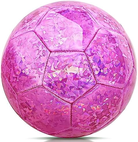 Size 2 Soccer Ball Glitter Pink, Soccer Balls for Toddlers Little Kids Outdoors Recreation Sparkly Small Ball for Girls Birthday Christmas Easter Gifts