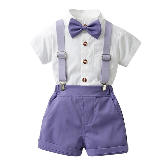 Size 24 Months Boys Clothes 4T Outfit Boys, Boys Girls Summer Gentlemen Cotton Bow Solid Color Short Sleeve Shirt Strap Pants Set