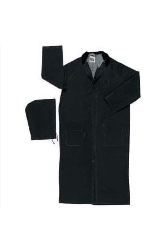 Size 2X Black 60'' Classic .35 mm Polyester And PVC 2-Piece Coat With Detachable Hood And Corduroy Collar