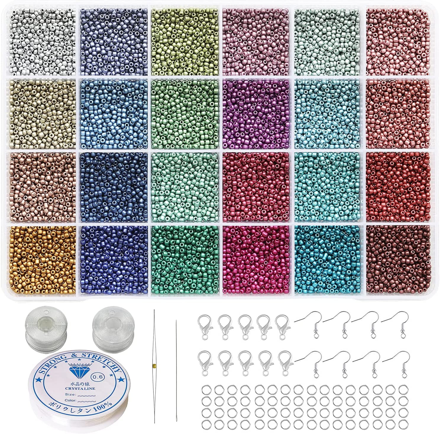 Size 2mm Seed Beads 24 Colors Total 16800 pcs in Box, 12/0 Small Craft Seed Beads for Making Earring Jewelry (700pcs/Color,24 Colors)