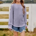 thumbnail image 1 of Size 3-12 Year Blouses for Girls Dressy Casual Crew Neck Eyelet Tops Long Sleeve Shirts Puff Sleeve Tunics with Curved Hem, 1 of 6