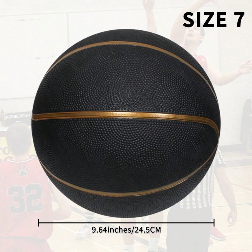 Size 3/5/7 Rubber Basketball, Black with Gold Lines, 1 Pack