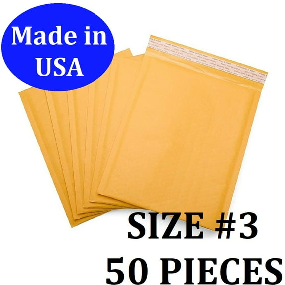 Size #3 (8.5"x13.5" Interior) Kraft Bubble Mailers with Self Seal- 50 QTY Fast Shipping!
