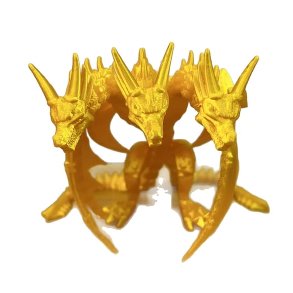 Size: 34cm 3D Printed King Ghidorah Three-Headed Dinosaur Standing Winged Monster Model Figurine, Decorative Ornament, Gift
