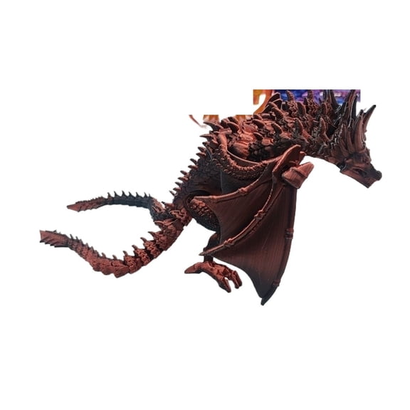 Size: 34cm 3D Printed King Ghidorah Three-Headed Dinosaur Standing Winged Monster Model Figurine, Decorative Ornament, Gift