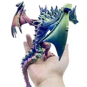 Size: 34cm 3D Printed King Ghidorah Three-Headed Dinosaur Standing Winged Monster Model Figurine, Decorative Ornament, Gift