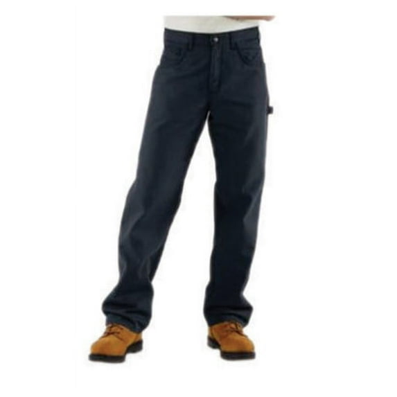 Size 36'' X 30'' Dark Navy Canvas Straight Leg Flame-Resistant Canvas Pants With Front Zipper Closure And Cell Phone Pocket On Left Leg And Multiple Utility Pocket On Right Leg