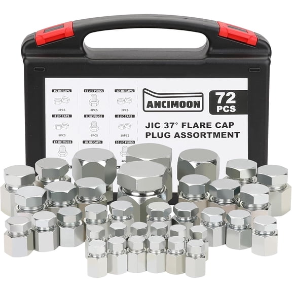 Size 4 6 8 10 12 16 , Carbon Steel , 37 Degree Flare Threads Hydraulic Hose Fittings , 72PCS JIC Cap and Plug Set