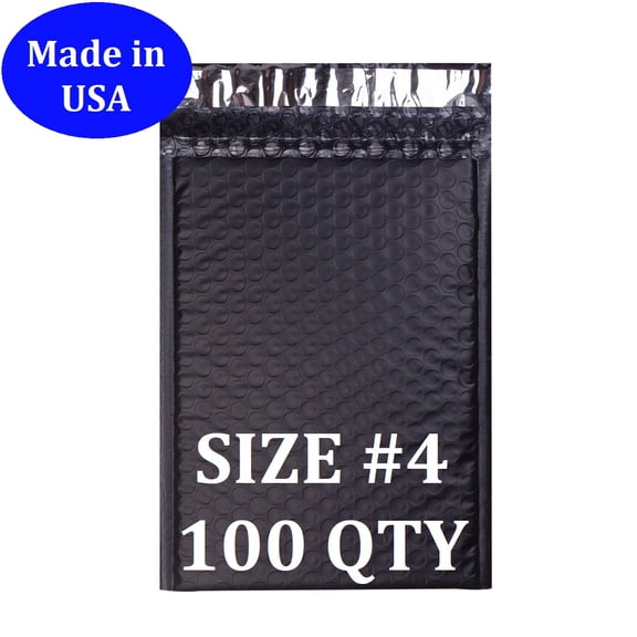 Size #4 (9.5"x13.5" Interior) Black Poly Bubble Mailers with Self Seal- 100 QTY Fast Shipping!