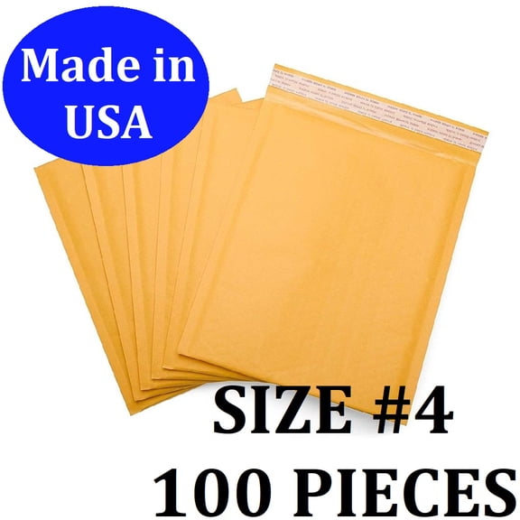 Size #4 (9.5"x13.5" Interior) Kraft Bubble Mailers with Self Seal- 100 QTY Fast Shipping!