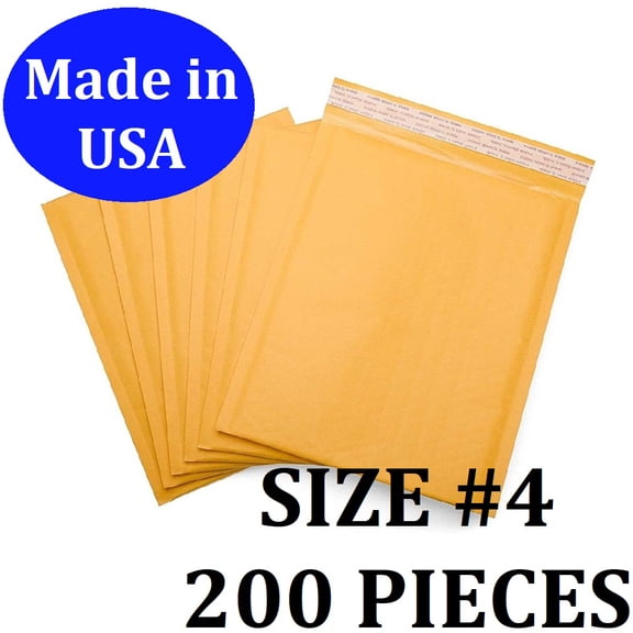 Size #4 (9.5"x13.5" Interior) Kraft Bubble Mailers with Self Seal- 200 QTY (Value Case) Fast Shipping!