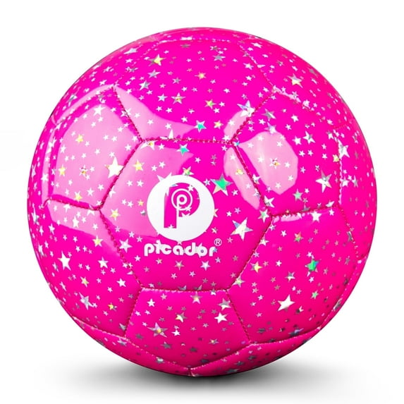 PP PICADOR Size 4 Soccer Ball Kids Youth, Glitter Shiny Stars Soccer Balls for Girls Boys Child 5-7 8-12 Gift Outdoors Sports Training Ball Recreation Playing Ball (Hot Pink)