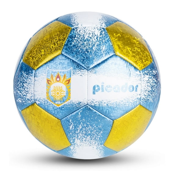 Size 4 Soccer Balls, Laser Leather Soccer Ball for Sport Training & Match Play - Vibrant Soccer Balls Gift Set with Pump for Kids and Youth(Blue/Yellow)