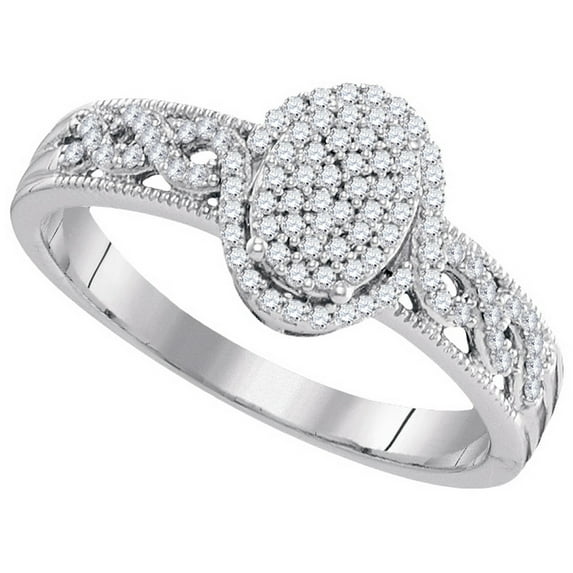 Size - 4 - Solid 10k White Gold Round White Diamond Engagement Ring OR Fashion Band Channel Set Oval Shaped Halo Ring (1/4 cttw)