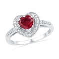 thumbnail image 1 of Size - 4 - Solid 925 Sterling Silver Heart Round Red Simulated Ruby And White Diamond Engagement Ring OR Fashion Band Prong Set Solitaire Shaped Halo Ring (.03 cttw), 1 of 2