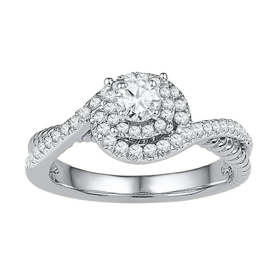 Size 5 - 10k White Gold Round Diamond Solitaire Bridal Wedding Band Engagement Ring 3/8 Cttw