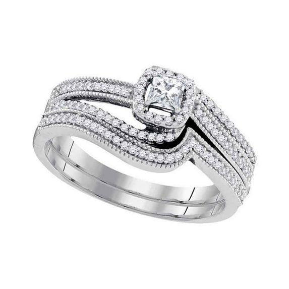 Size 5.5 - 10k White Gold Diamond Princess Bridal Wedding Engagement Ring Band Set 3/8 Cttw