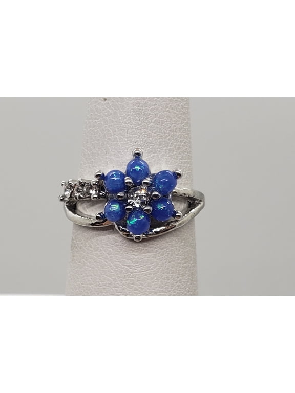 Size 5.5, Blue Fire Opal Topaz Flower Ring