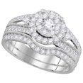 thumbnail image 1 of Size - 5.5 - Solid 14k White Gold Round White Diamond Bridal Flower Halo Engagement Ring with Curved Matching Wedding Band (1.08 cttw), 1 of 2