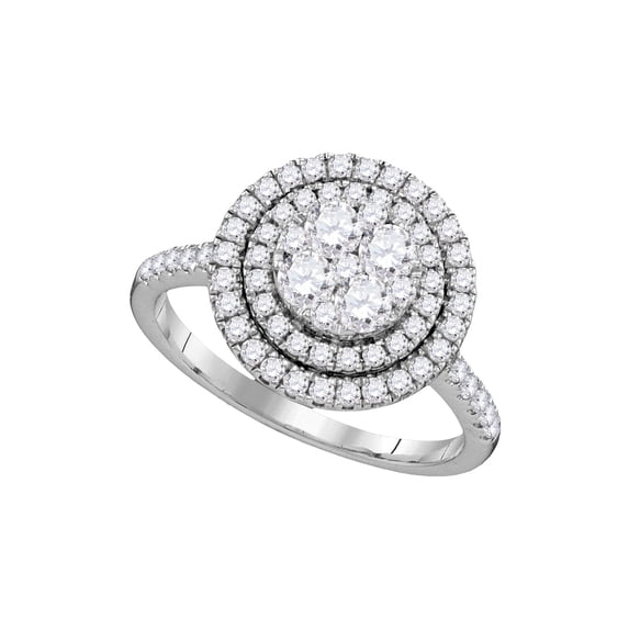 Size - 5.5 - Solid 14k White Gold Round White Diamond Engagement Ring OR Fashion Band Channel Set Flower Shaped Halo Ring (1.04 cttw)