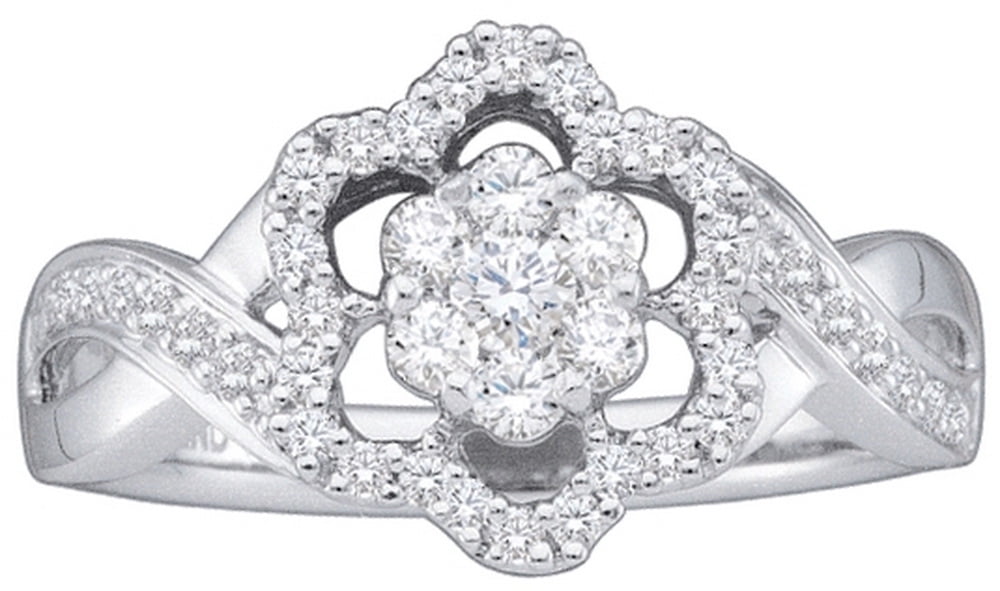 Size - 5.5 - Solid 14k White Gold Round White Diamond Engagement Ring ...