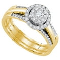 thumbnail image 1 of Size - 5.5 - Solid 14k Yellow Gold Round White Diamond Bridal Flower 3 Rings Engagement Ring with Matching Wedding Band (1/2 cttw), 1 of 2