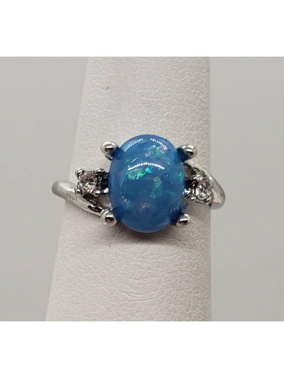 Size 5, Blue Fire Opal Topaz Silver Ring