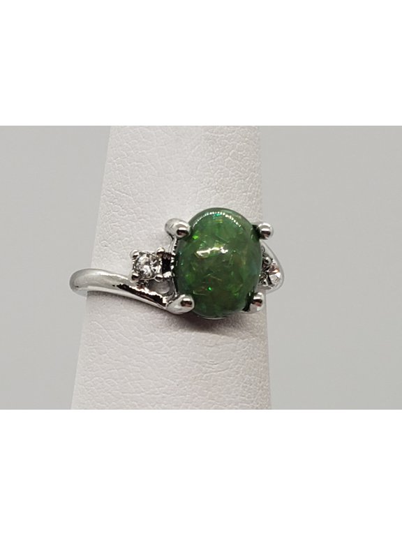 Size 5, Green Fire Opal Silver Ring