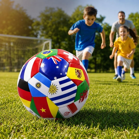 Size 5 World International Flag Soccer Ball,Durable PVC Training Football,Multi-Nation International Soccer Ball for Kids Youth Adults, Football Theme Party Supplies for Sports Fans