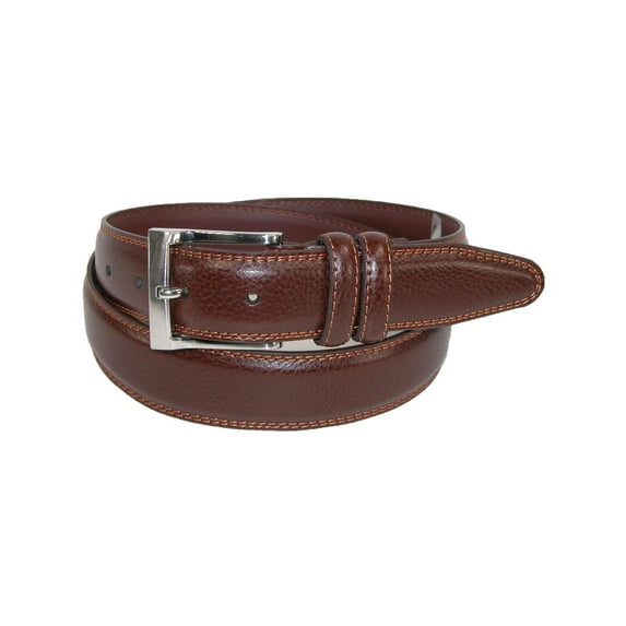 Size 50 Mens Big & Tall Pebble Grain with Feather Edge Dress Belt, Cognac