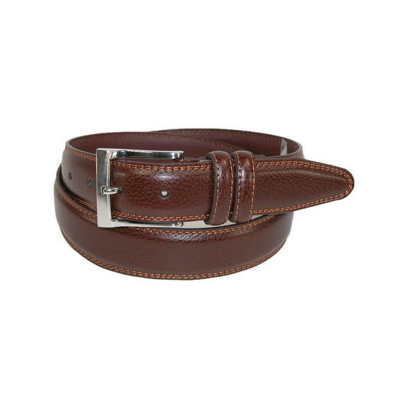 Size 54 Mens Big & Tall Pebble Grain with Feather Edge Dress Belt, Cognac
