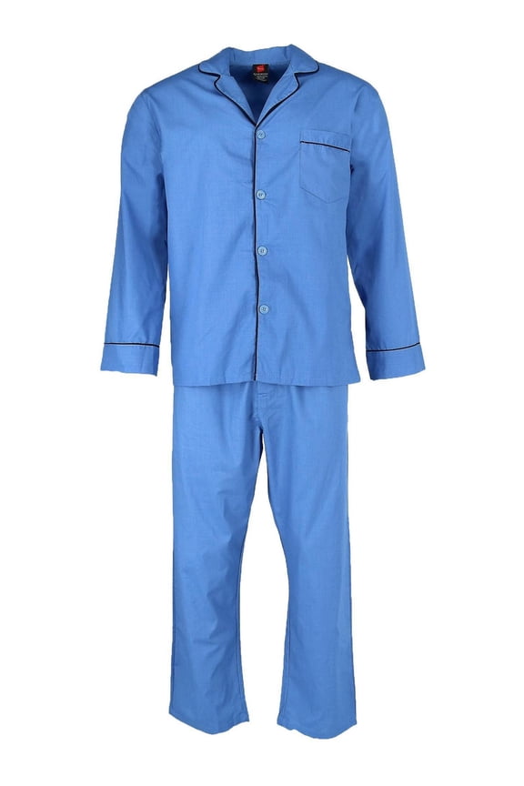 Size 5XL Mens Big & Tall Broadcloth Long Sleeve Pajama Set, Medium Blue