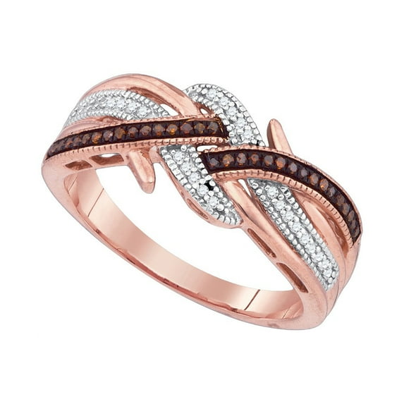 Size 6 - 10k Rose Gold Round Red Diamond Crossover Band Ring 1/6 Cttw