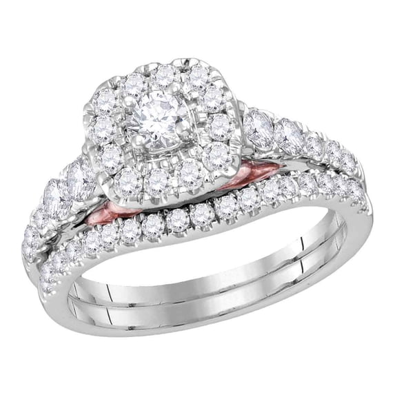 Size 6 - 14k White Gold Round Diamond Bellissimo Bridal Wedding Engagement Ring Band Set 1.00 Cttw