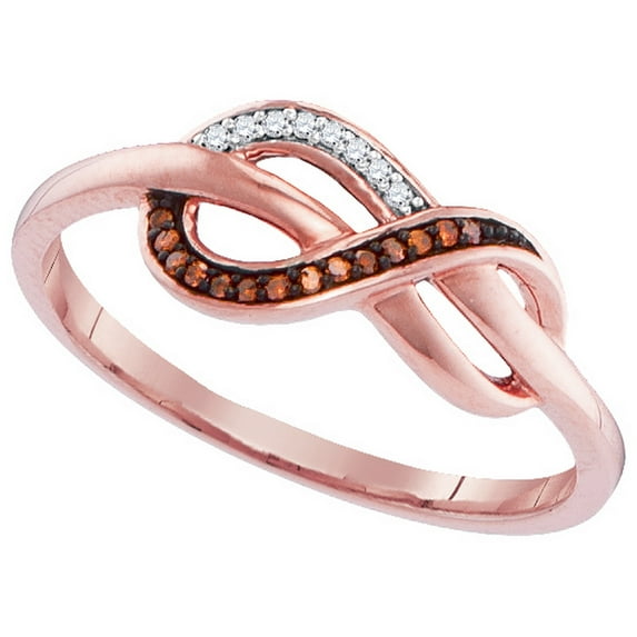 Size 6.5 - 10k Rose Gold Round Red Diamond Infinity Ring 1/20 Cttw