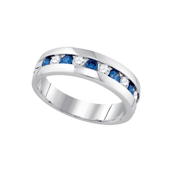 Size 6.5 - 10k White Gold Round Blue Diamond Band Wedding Anniversary Ring 1.00 Cttw