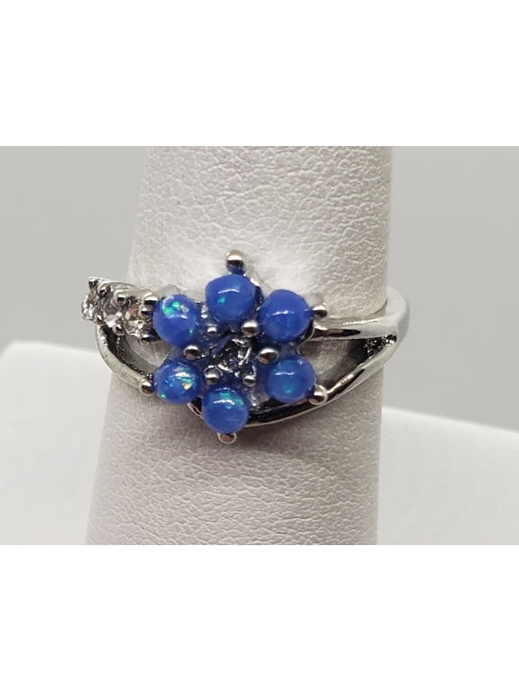 Size 6.5, Blue Fire Opal Topaz Flower Ring