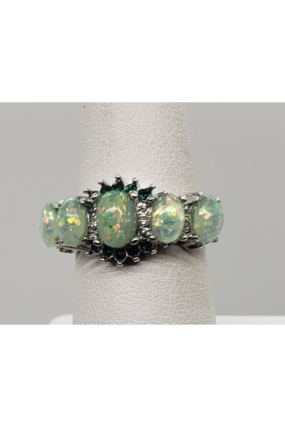 Size 6.5, Green Fire Opal Topaz Silver Ring
