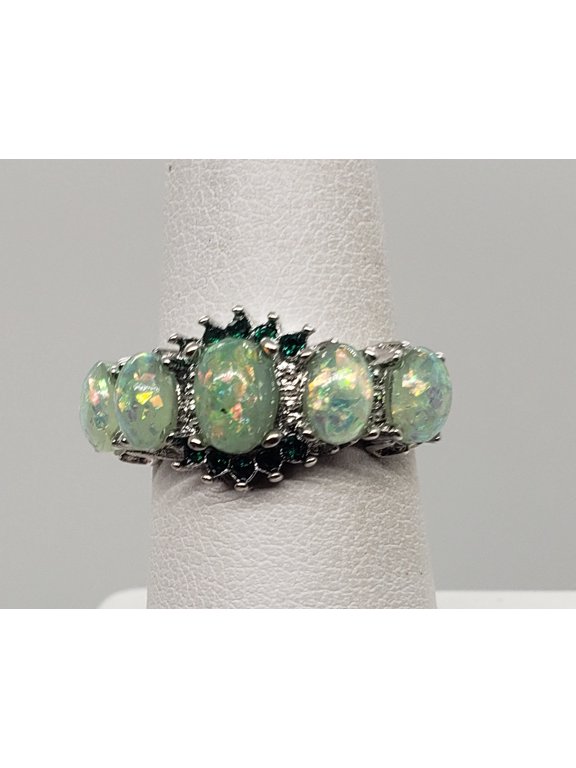 Size 6.5, Green Fire Opal Topaz Silver Ring