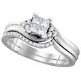 thumbnail image 1 of Size - 6.5 - Solid 10k White Gold Princess Cut Round White Diamond Bridal Square Shape Solitaire Engagement Ring with Curved Matching Wedding Band (1/3 cttw), 1 of 2