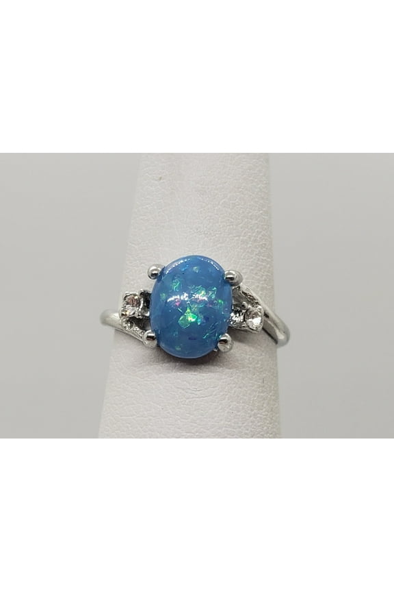 Size 6, Blue Fire Opal Topaz Silver Ring