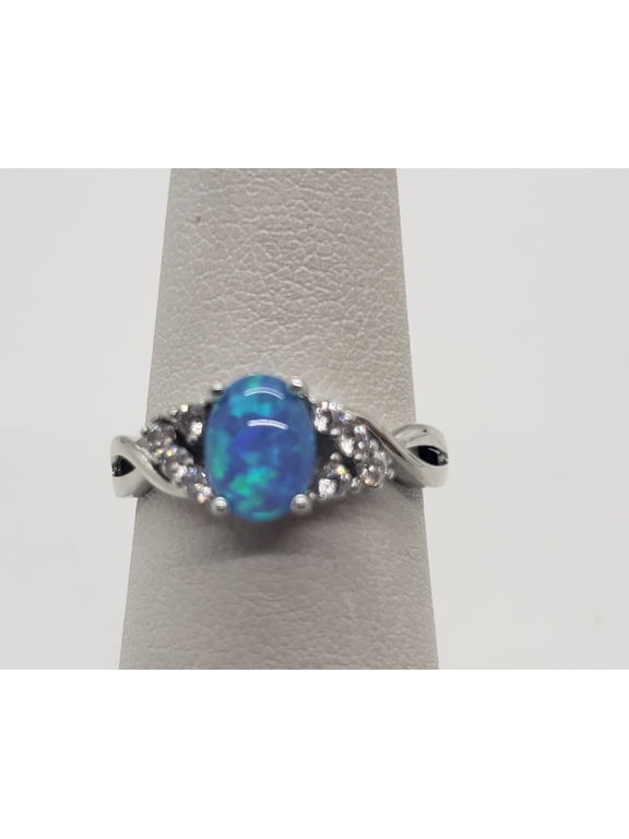Size 6, Blue Fire Opal Topaz Sterling Silver Ring