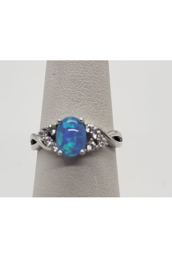 Size 6, Blue Fire Opal Topaz Sterling Silver Ring