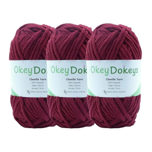 Size 6 Chenille Yarn 10.5oz/300g 192yds/210m, Maroon Red, Color 21