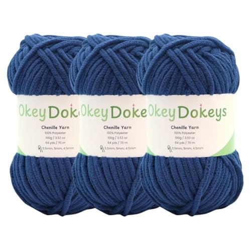 Size 6 Chenille Yarn 10.5oz/300g 192yds/210m, Navy Blue, Color 30