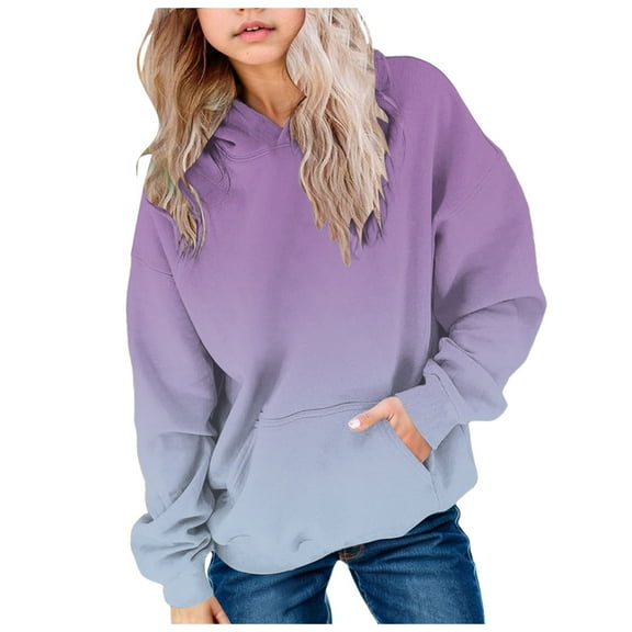 Size 6 Girls Clothes Girl Hoodie Girls' Hoodies Sweatshirts Fleece Color Block Pullover Crop Tops for Teen Girls Long Sleeve Sweater