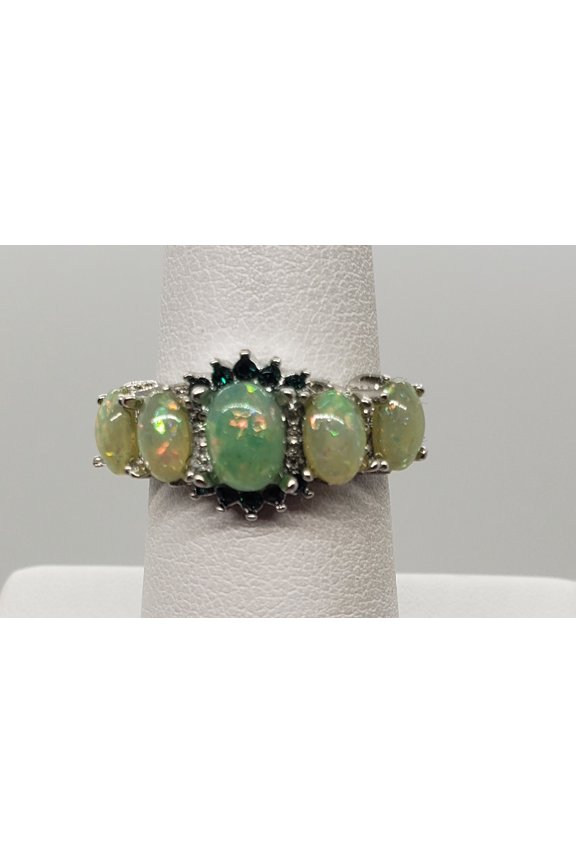 Size 6, Green Fire Opal Topaz Silver Ring